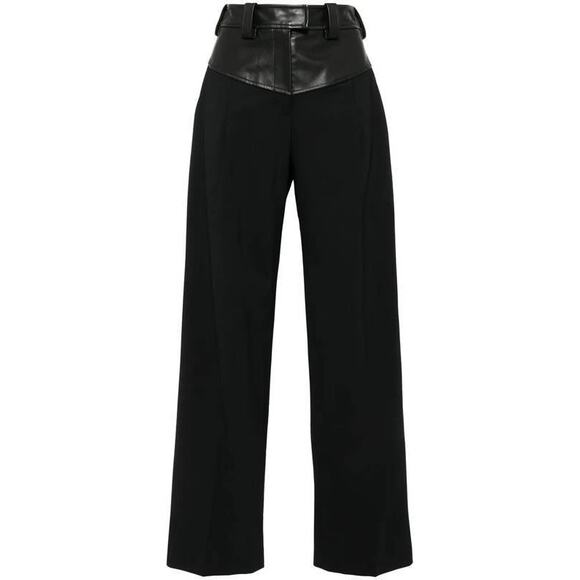 Christopher Esber Black Straight Leg Pants wool leather high waist straight 8 - Picture 4 of 4